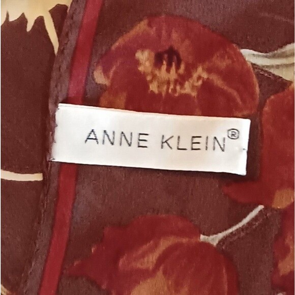 Anne Klein Silk Poppy Flowers Floral Scarf Brown Dark Red Cream Oblong 14" x 58" - Picture 10 of 15
